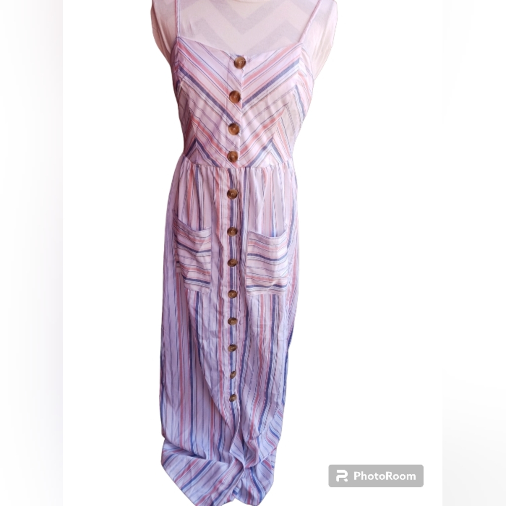 Style house coral white STRIPE summer maxi dress XL